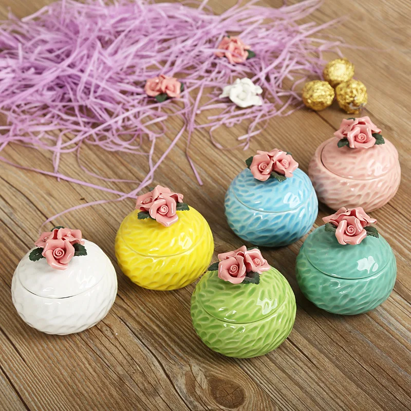 6 Colors Ceramic  Jewelry Box Stud Earring Necklace Accessories Storage Box Ceramic Sugar Bowl Canister