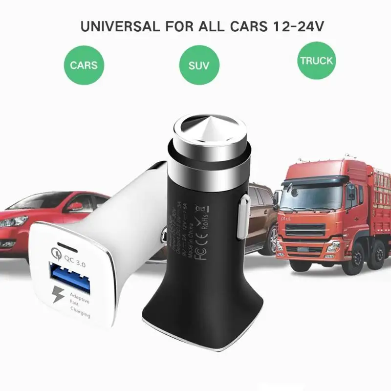 QC3.0 Быстрая зарядка из нержавеющей стали с одним USB автомобильным мобильным телефоном быстрое зарядное устройство