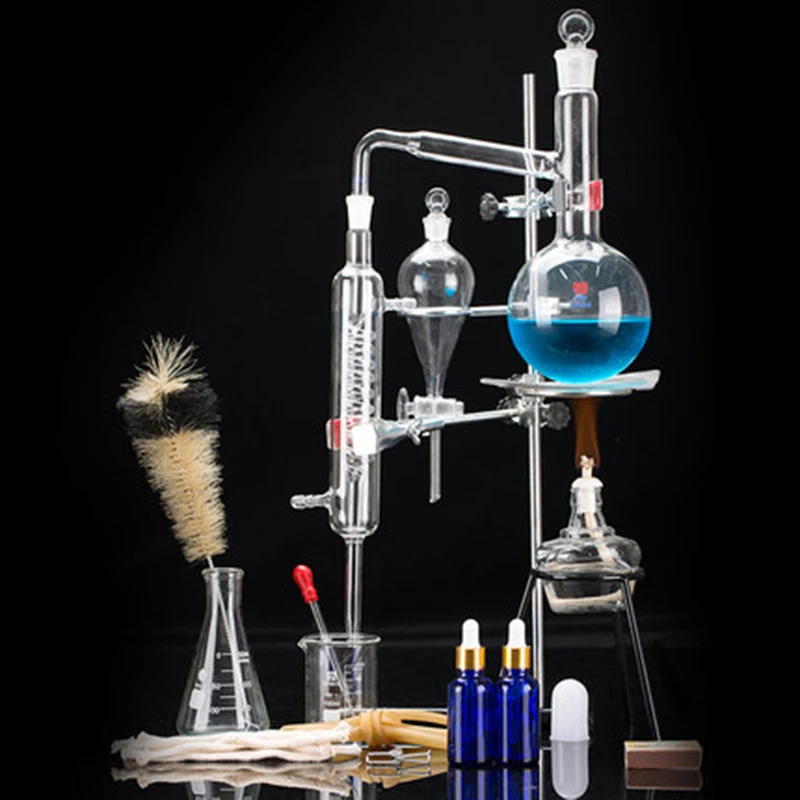 

Full glass distillation device for Petal purification / Refined oil/ toilet water /distilled water; Chemistry teaching equipment