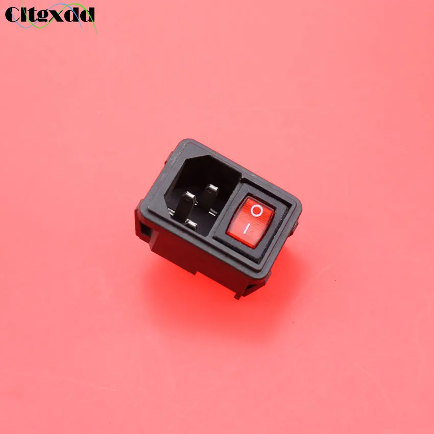 

cltgxdd 10~20pcs Plug Connector 10A 250V With Red Rocker Switch and Fuse Holder RoHs CE IEC 320 C14 Power jack Socket Connector