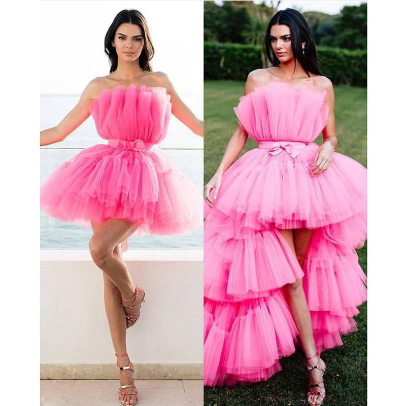2019 Tiered Tulle Dress Hi Low Fuchsia 
