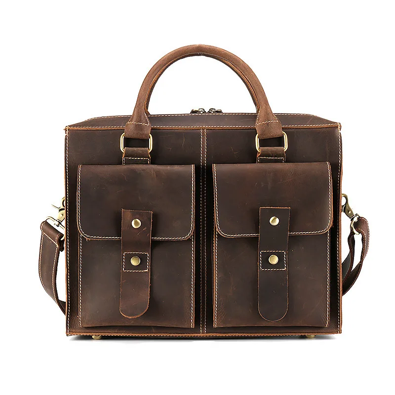 

Vintage Perfect Quality Crazy Horse Leather Men Bag High Grade Thicken Cowhide Handbag Genuine Leather Men Briefcases