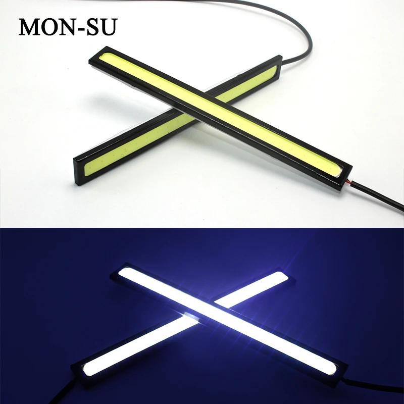 

MON-SU 2pcs Car Led Daytime Running Lights 14cm COB DRL Waterproof Fog Light White Car Styling Signal Lamps DC 12V