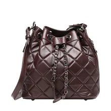 QIANGSHILI Brand Fashion Vintage Chains Plaid Genuine Leather Sheepskin Shoulder Luxury Handbag Women Bags Designer High Quality