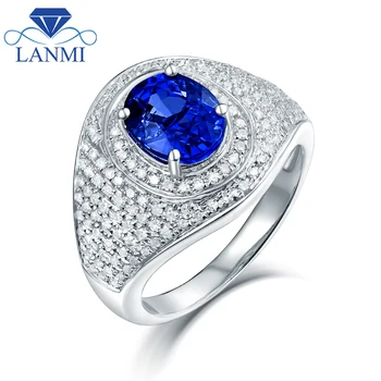 

Luxury Design Natural Blue Sapphire Wedding Rings Solid 14K White Gold for Women Diamond Engagement Jewelry Wholesale