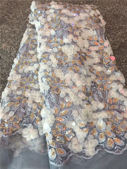

High Quality 2018 Tulle Sequins African Lace Fabric Guipure Embroidered French Net Nigerian Lace Fabrics for Wedding blue white