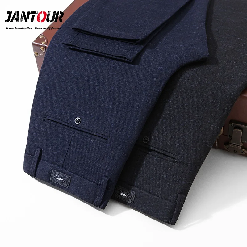 

jantour Pants Men Autumn winter Fashion Commerce Casual Pants Men Straight Business Suit Trousers brand Mens Pant Size 27- 38