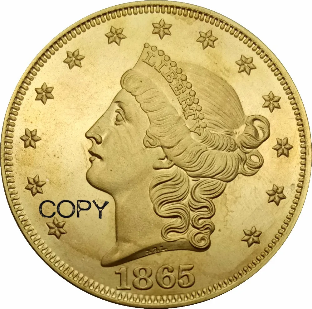 США 20 долларов Liberty Head-Double Eagle без девиза TWENTY D. 1865 1865S латунная копия монеты | Дом и