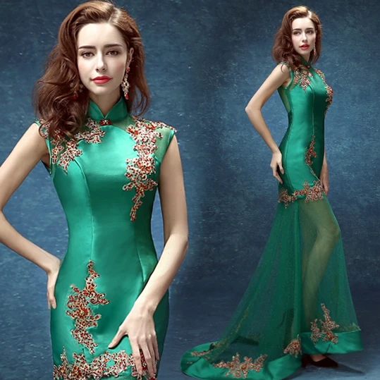 green lace chinese traditional dress plus size phoenix