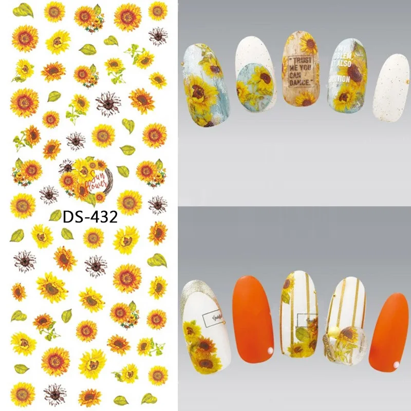 

1 Pc Colorful Flower Crack Sunflower White Lace Watermark Large Sheet Decal Sticker DS-430-439 Japan Manicure Nail Sticker