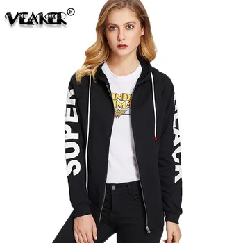 

New Women Sport Hoodies Jackets Black Letter Print Zipper Women's Jacket Casual Outerwear Sportswear Modis Spring Sweatshirts XL