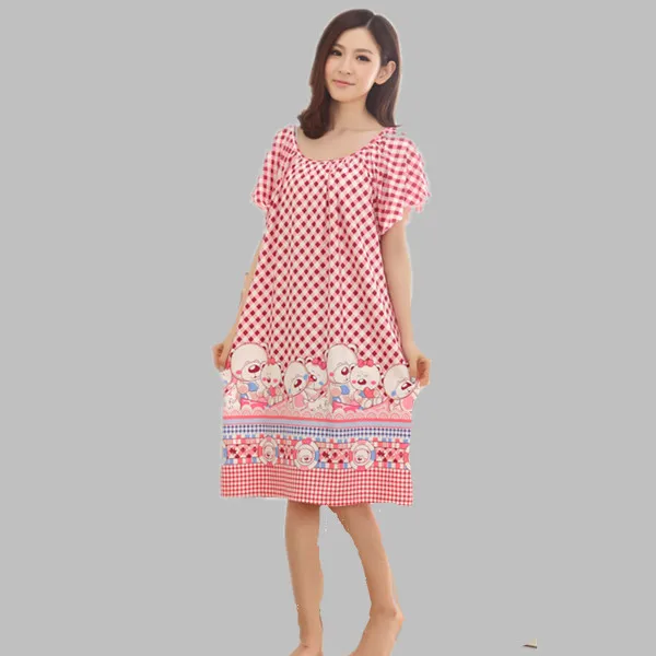 Summer Loose Large Size Nightgowns For Women Long Cartoon Girls Nightwear Nightdress Cotton And Silk Sleepshirt XXL