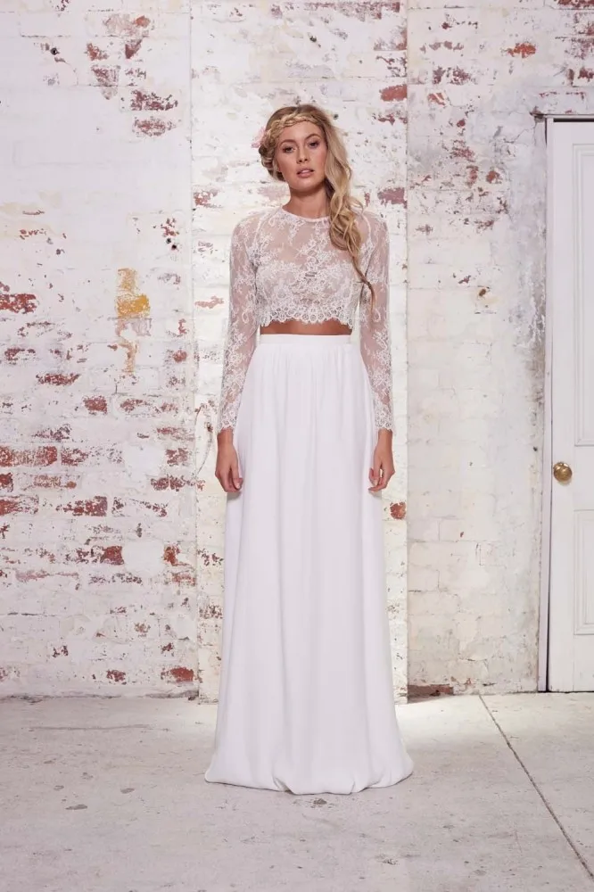 Campagna Abiti Da Sposa in pizzo A Manica Lunga Due Pezzi Della Boemia 2016  Chiffon Bianco Abiti Da Sposa|wedding dress with pink embroidery|wedding  rangewedding dresses online - AliExpress