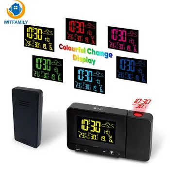 

Wireless Weather Station Projection Clock LCD Digital Projection Alarm Clock with Date Dual Alarm Snooze Function of home decora