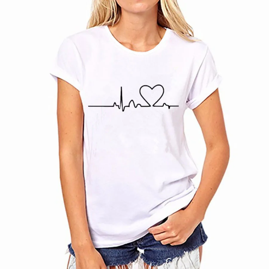 Женские футболки с круглым вырезом, летняя футболка с коротким рукавом, женская футболка с принтом в стиле Харадзюку, повседневные футболки, топы для женщин, одежда с сердцебиением