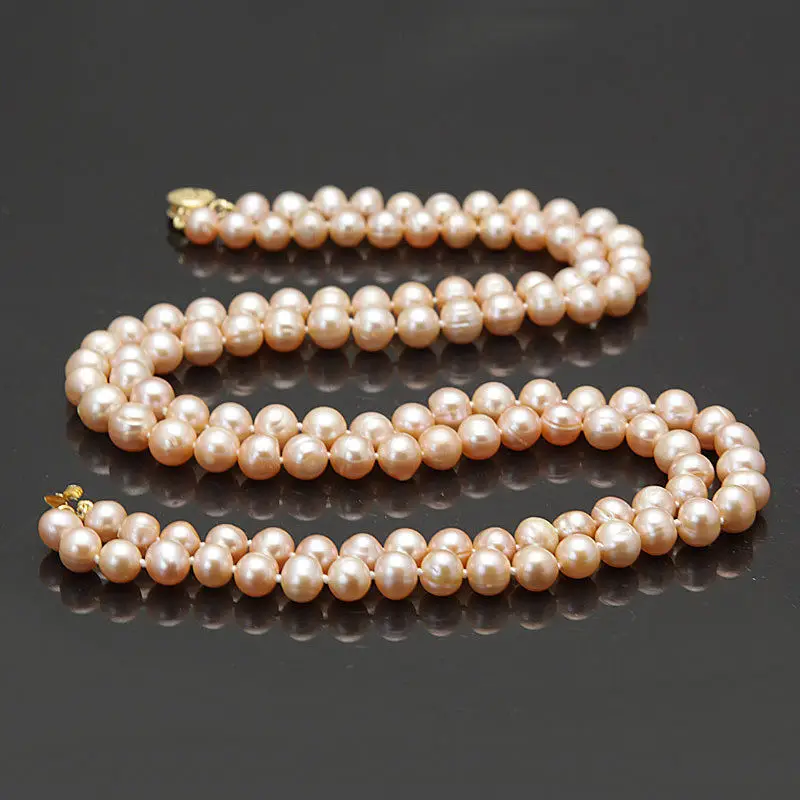 

fast 2 row 8-9mm pink fresh water cultured pearl necklace 17"18