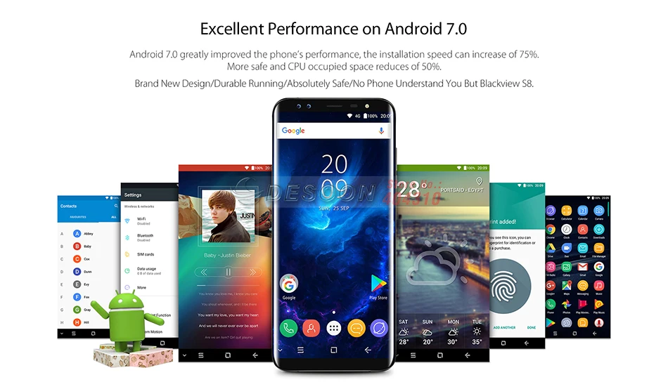 Смартфон Blackview S8 5," 18:9 соотношение сторон Бесконечность экран 4G 4 камеры 4 Гб+ 64 ГБ MT6750T Восьмиядерный мобильный телефон с отпечатком пальца