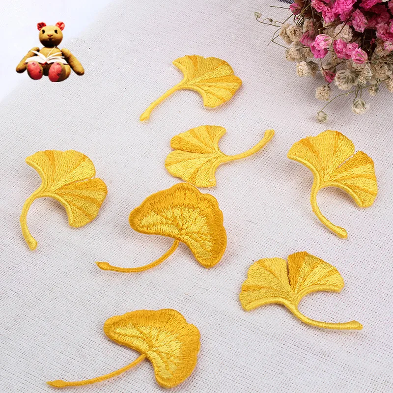 

1 piece Yellow Gingko Leaf Embroidery Stickers Patch Iron on Patches for clothes applique embroidery DIY Clothing Accessories