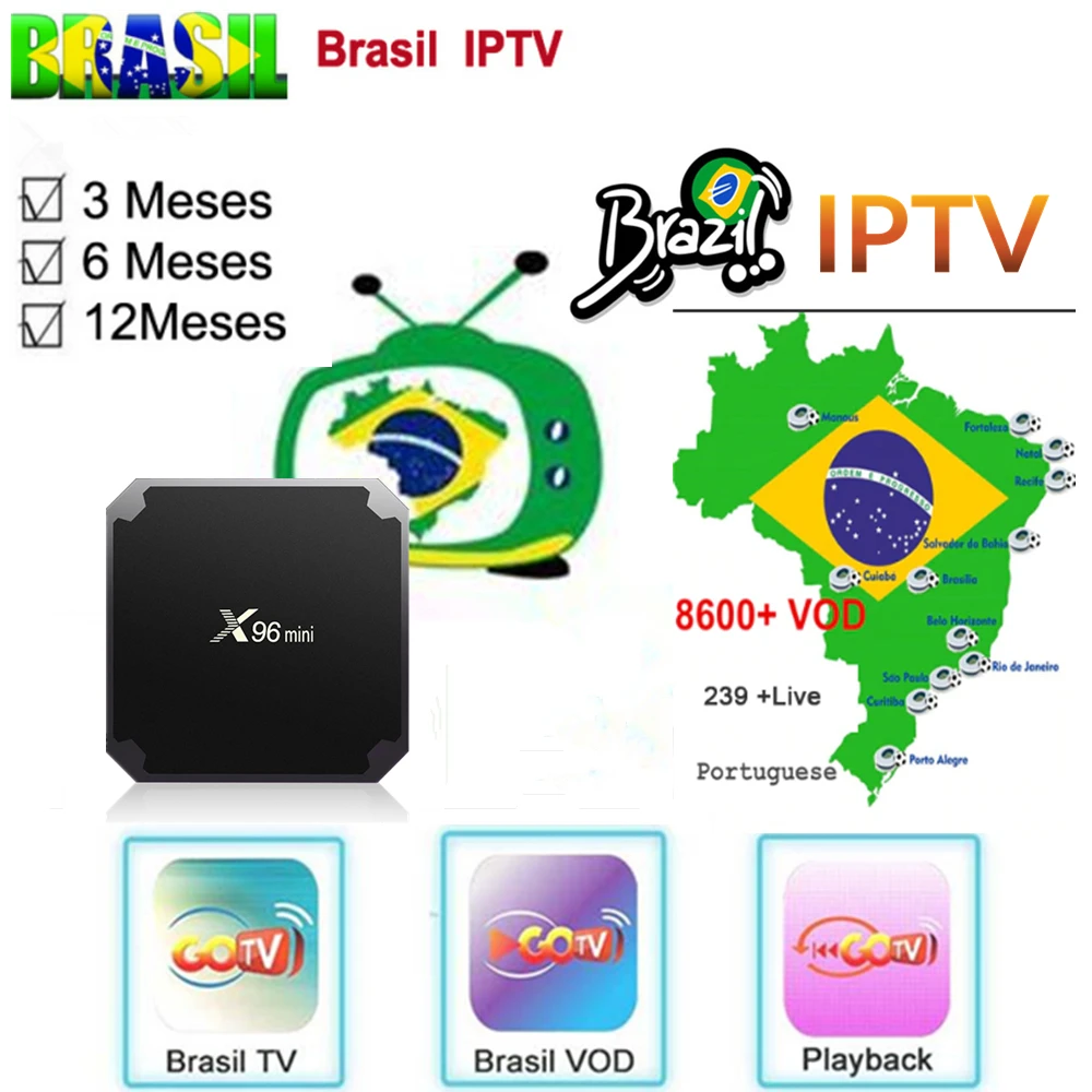 Бесплатная доставка Azamerica X96MINI Бразилия iptv-поддержка 3/6/12 месяцев IPTV подписка IPTV Brasil с португальский язык