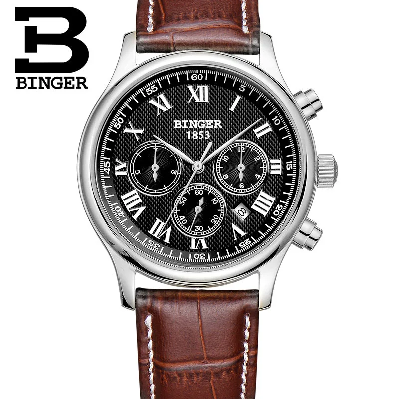 Оригинальные Роскошные Брендовые мужские часы Бингер с кожаным ремешком, полностью стальные автоматические механические часы с сапфировым сапфиром, деловые водонепроницаемые часы - Цвет: 14