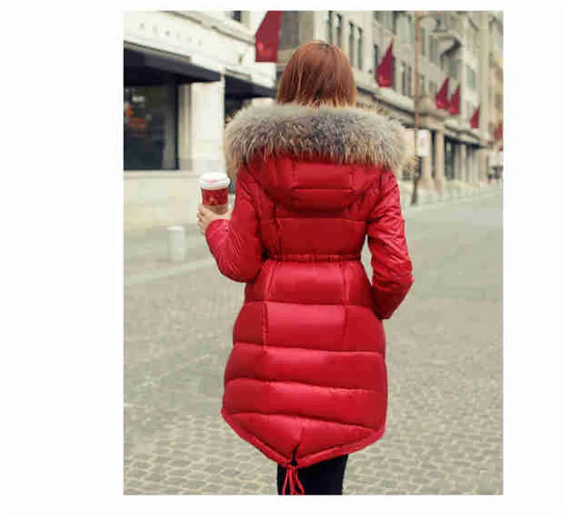 Женский пуховик, зимняя куртка, корейский стиль, тонкий, элегантный, длинный пуховик, парка, мех, с капюшоном, пальто для женщин, Mujer Abrigo ST352 - Цвет: Red