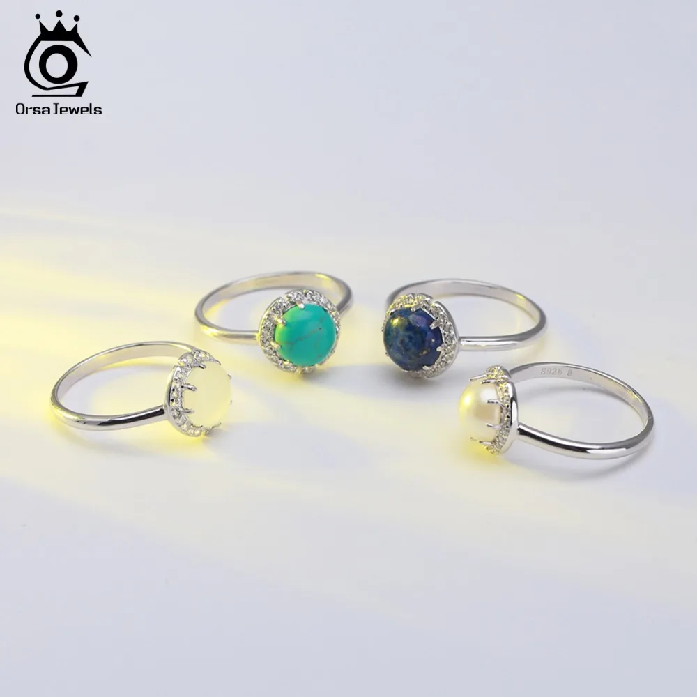 ORSA JEWELS 100% Sterling Silver Women Ring Natural Stone With AAA Zircon Jewelry Brand Wedding Engagement Silver Rings ASR55