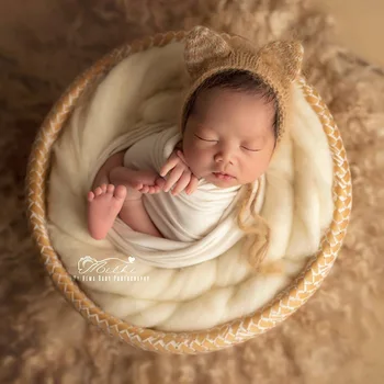 

newborn photography props baby hat mohair hand-woven hat ear hat handnade creative infant cute hat