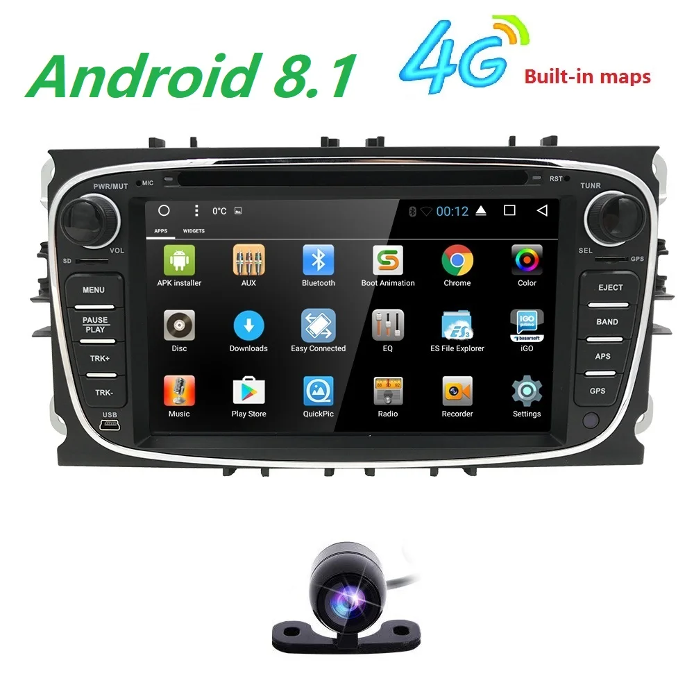 Best Hizpo 4 core Android 8.1 Car DVD Player 2Din radio GPS Navi for Ford Focus Mondeo Kuga C-MAX S-MAX Galaxy Audio Stereo Head Unit 0