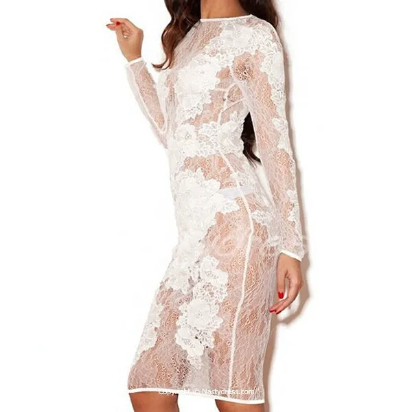 hollow out midi lace dress