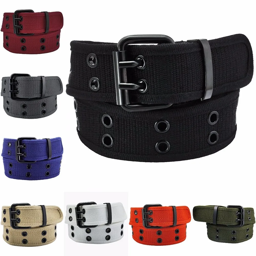 Canvas  Belts for Men Women,Double Grommet Hole Buckle Beltin Men's