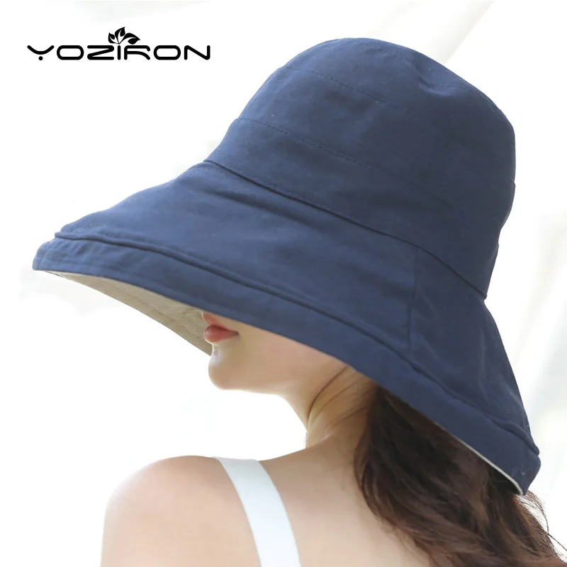 طوي القطن الصلبة قبعة الشمس الأشعة فوق البنفسجية حماية واسعة حافة النساء الصيف كاب عارضة السيدات الشاطئ قبعات امرأة واحدة قبعة اثنين يرتدي ط...