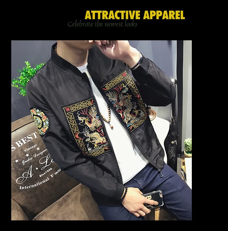 Куртка в китайском стиле, мужская куртка с вышивкой дракона, куртка-бомбер на молнии, мужские черные и белые повседневные мужские куртки-ветровки для мужчин