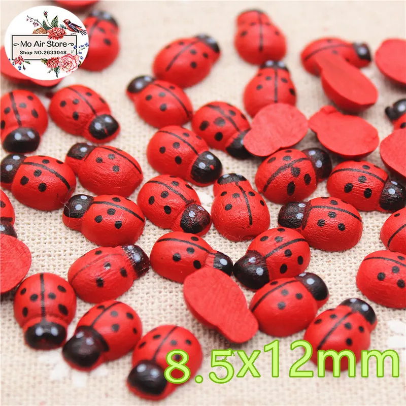 

100pcs red ladybird Wooden Decorative Button flatback cabochon without hole 8x12mm Fit DIY Scrapbooking Products
