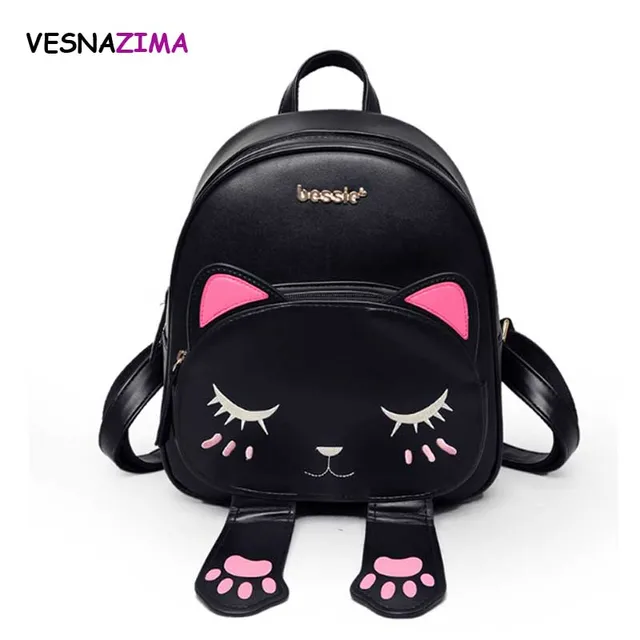 Dos En Sacs Cuir École Fille Chat À Noir Rugzak Sac Femmes OwX8kn0P