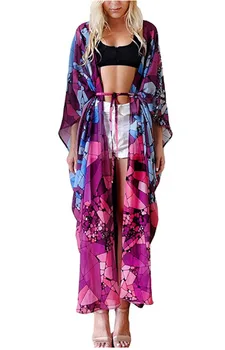 

Chiffon Red Printing Sandy Beach Vacation Sunscreen Upper Garment Woman