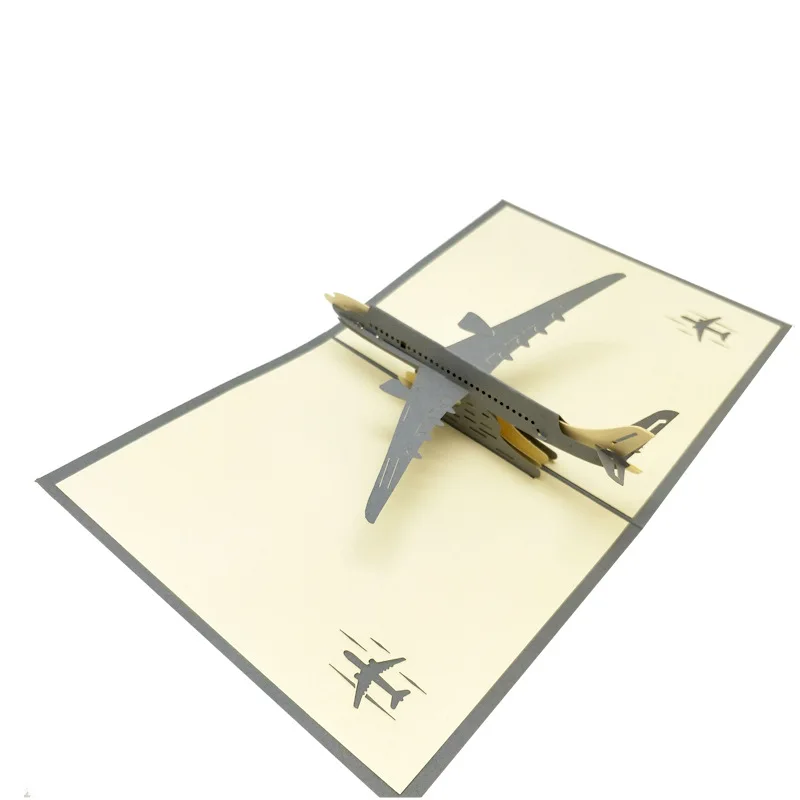 aircraft silver 3D Pop Up Invitation Card Airplane Greeting Cards Christmas Birthday Valentine Invitation Thank You Cards Thanksgiving Gift Card - Цвет: aircraft silver