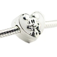 Стерлингового серебра 925 пробы сердце Винтаж Микки клип пробки подвески бусины для изготовления ювелирных изделий Подходит браслет berloques