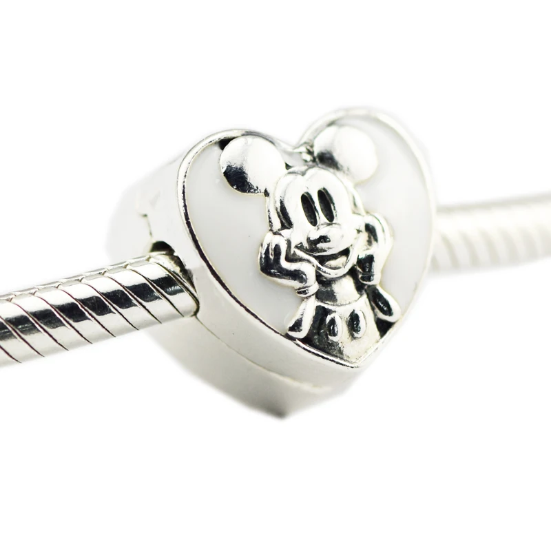 

100% 925 Sterling Silver Heart Vintage Mickey Clip Stopper Charms Beads for Jewelry Making Fits Original Bracelet berloques