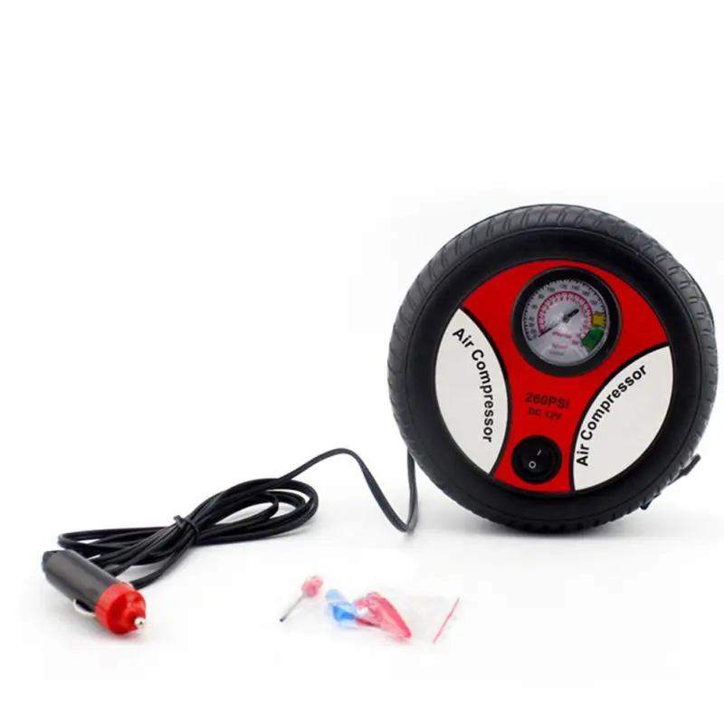 Car Mini Inflatable Pump DC12V Portable Anti-slip Metal Electric Air Compressor Monitor Pump with 3 Nozzle Adapters