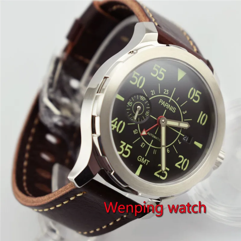 

Parnis 44mm Luminous Black Dial GMT Men's Automatic Date Wrist Watch W2513