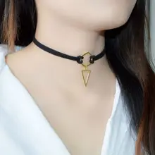 Black Velvet Chocker Necklace Gold Plated Geometric Triangle Pendant Necklace Women Gothic Retro Chocker Jewelry collier femme