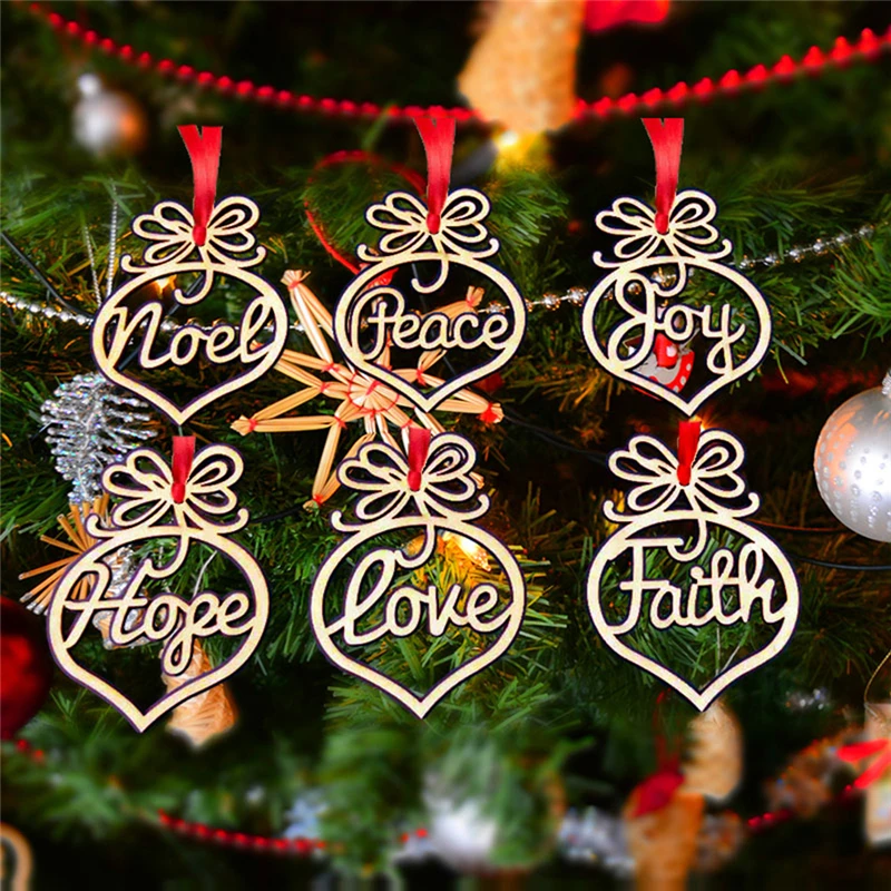 

6pcs/Pack Navidad 2018 Log Color Hollow Wooden Christmas Ornament Merry Christmas Christmas Tree Decorations Hanging Decoration