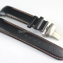 22 мм T035407A T035410 высокое качество серебряная бабочка пряжка оранжевый прошитый черный гладкий ремешок из натуральной кожи для T035 ремешок