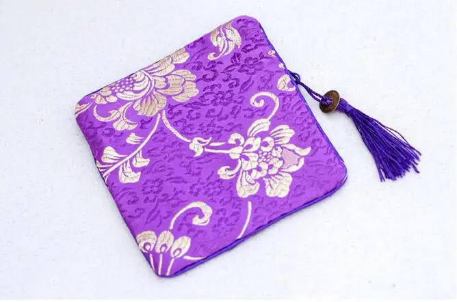 

High End Tassel Rectangle Zippered Bags Christmas Party Favor China style Silk brocade Purse Gift Pouches 5pcs/lot mix color