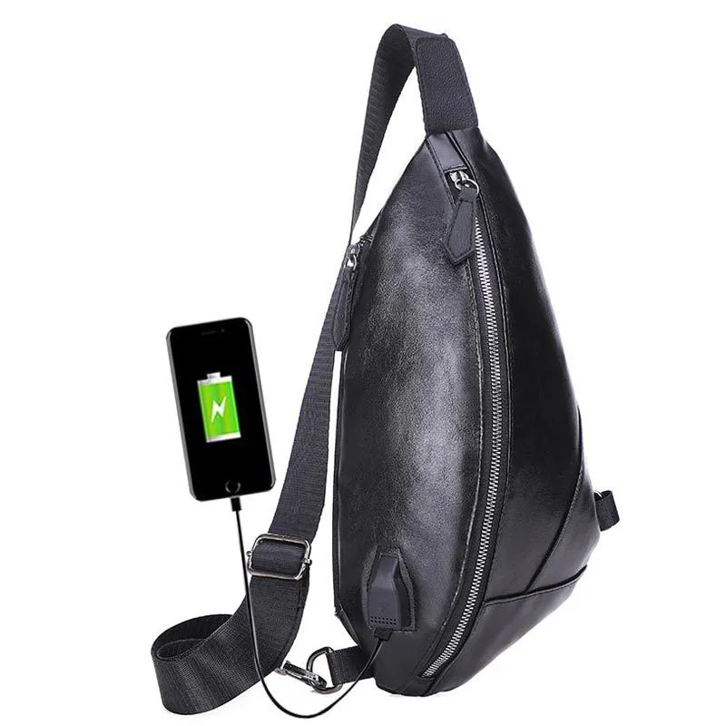 

New Personality Waterproof Brand men's Chest bag multi-function PU Casual Bag Fashion Outdoor Slung USB Charging Male Chest Bag
