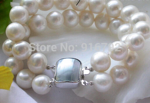 

free P&P >>>>>2ROW 8" 10-11mm white round CULTURED PEARL BRACELET