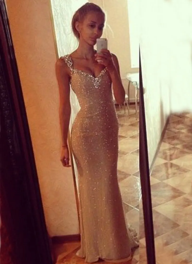 

Vestidos de fiesta Mermaid Cap Sleeve Sheath Evening Dress Sleeveless Long Prom Dress 2015 Crystal New Arrival