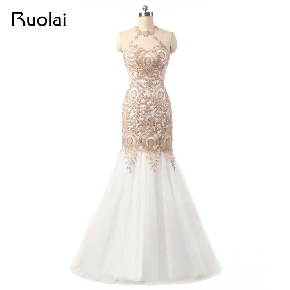 Sexy Foto Reale Halter Dorato Appliques Di Tulle Della Sirena Abiti Da Sposa Oro Abito Da Sposa 2019 Abito Del Partito Vestido De Novia Fw23 Dress Cat Dress Modellingdress Up Prom Queen Aliexpress