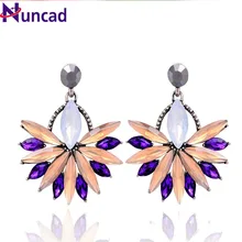 2017 6 Colors For Women Big Brand Luxury Starburst Pendant Colorful Crystal Dangle Gem Statement Earrings Jewelry