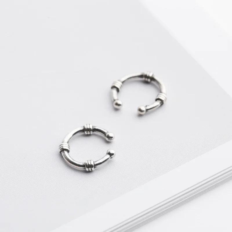 

925 Sterling Silver Hipster Hiphop Rock Clip Earrings For Women Men Student Vintage Personalized Trendy Ear Clips Cuff Jewelry
